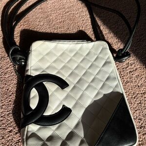CHANEL Black and White Quilted Crossbody Bag